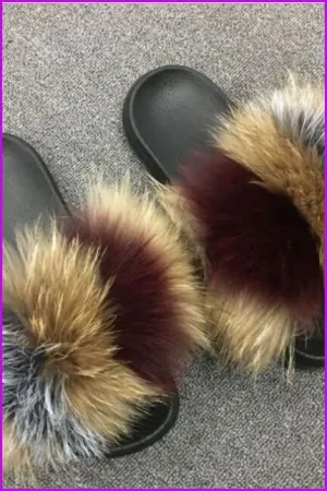 { Ready Stock } Super Fluffy Three Colors Raccoon Sliders F136
