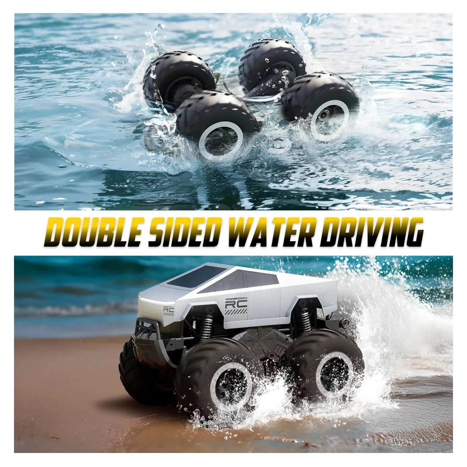 4WD Cybertruck-Inspired RC Truck | Amphibious, 360° Spins, Waterproof