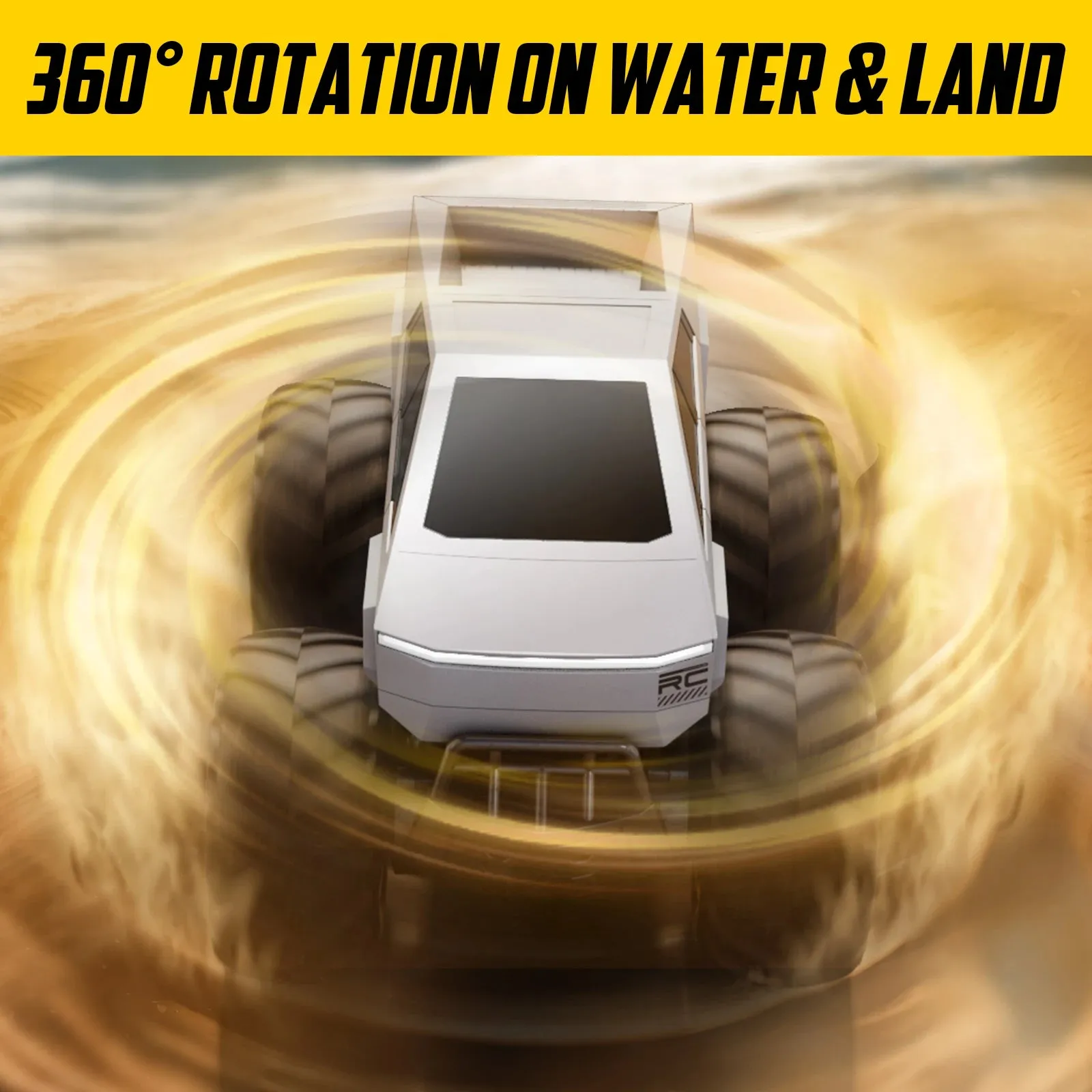 4WD Cybertruck-Inspired RC Truck | Amphibious, 360° Spins, Waterproof
