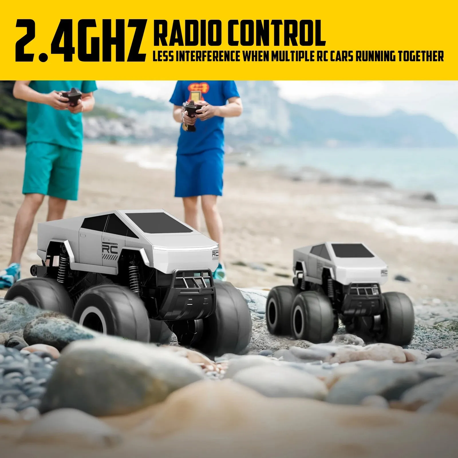 4WD Cybertruck-Inspired RC Truck | Amphibious, 360° Spins, Waterproof