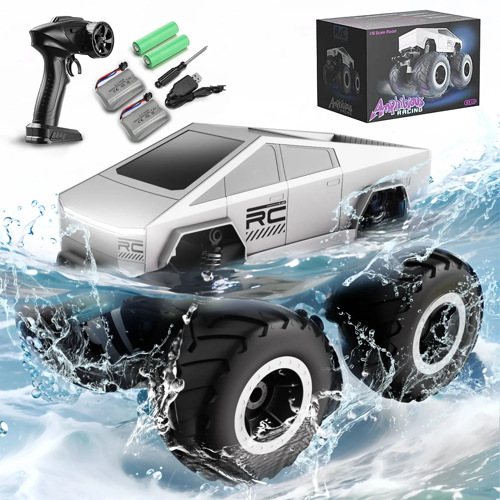 4WD Cybertruck-Inspired RC Truck | Amphibious, 360° Spins, Waterproof