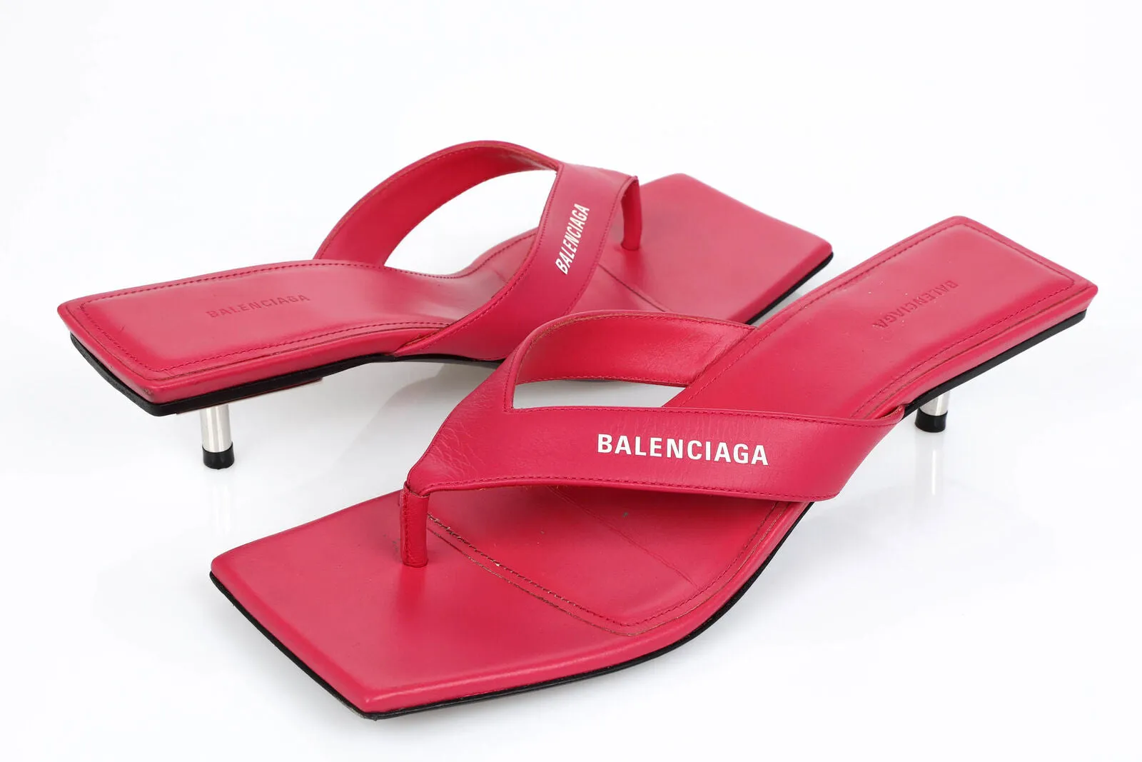 BALENCIAGA SQUARE TOE LEATHER THONG SANDAL