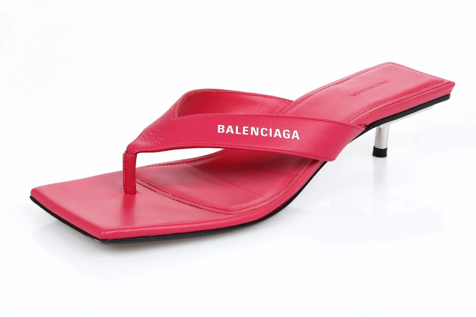BALENCIAGA SQUARE TOE LEATHER THONG SANDAL