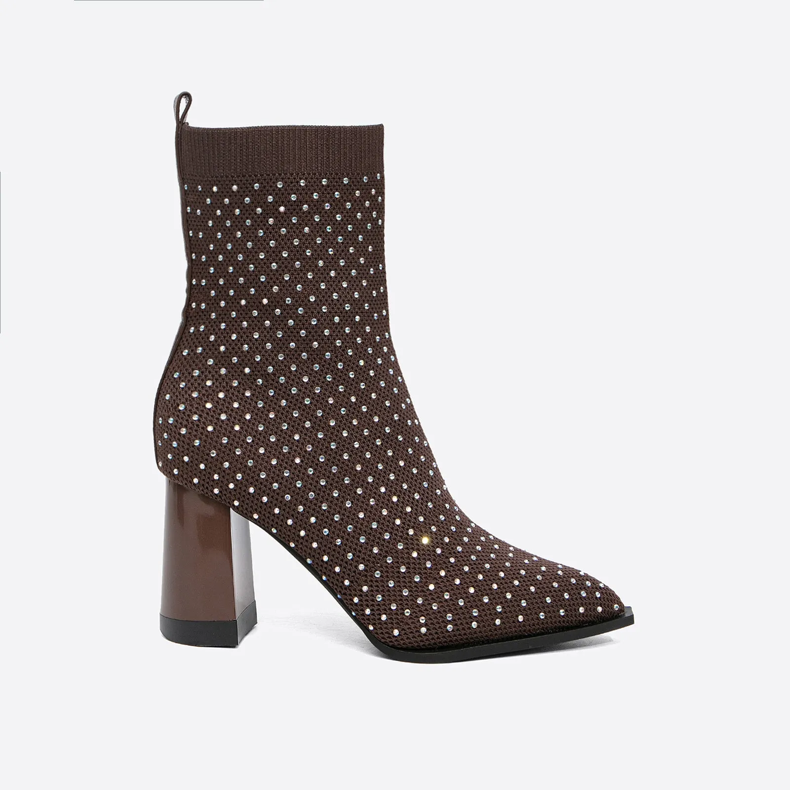 binfenxie-Rhinetone Decor Knit Chunky Heeled Ankle Boots