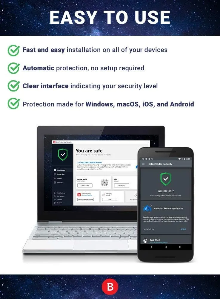Bitdefender Total Security 2025  Complete Antivirus and Internet Security Suite  5 Devices | 1 Year Subscription | PC/Mac | Activation Code by Mail