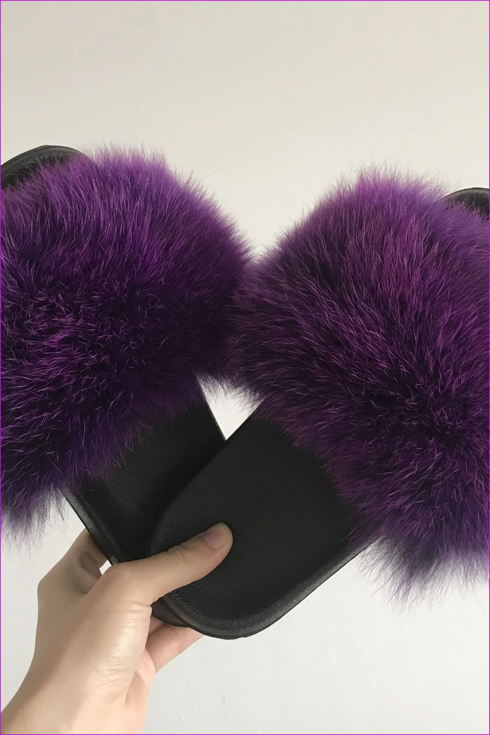 Black Mixed Purple Fox Full-Pelt Fur Sliders DF003