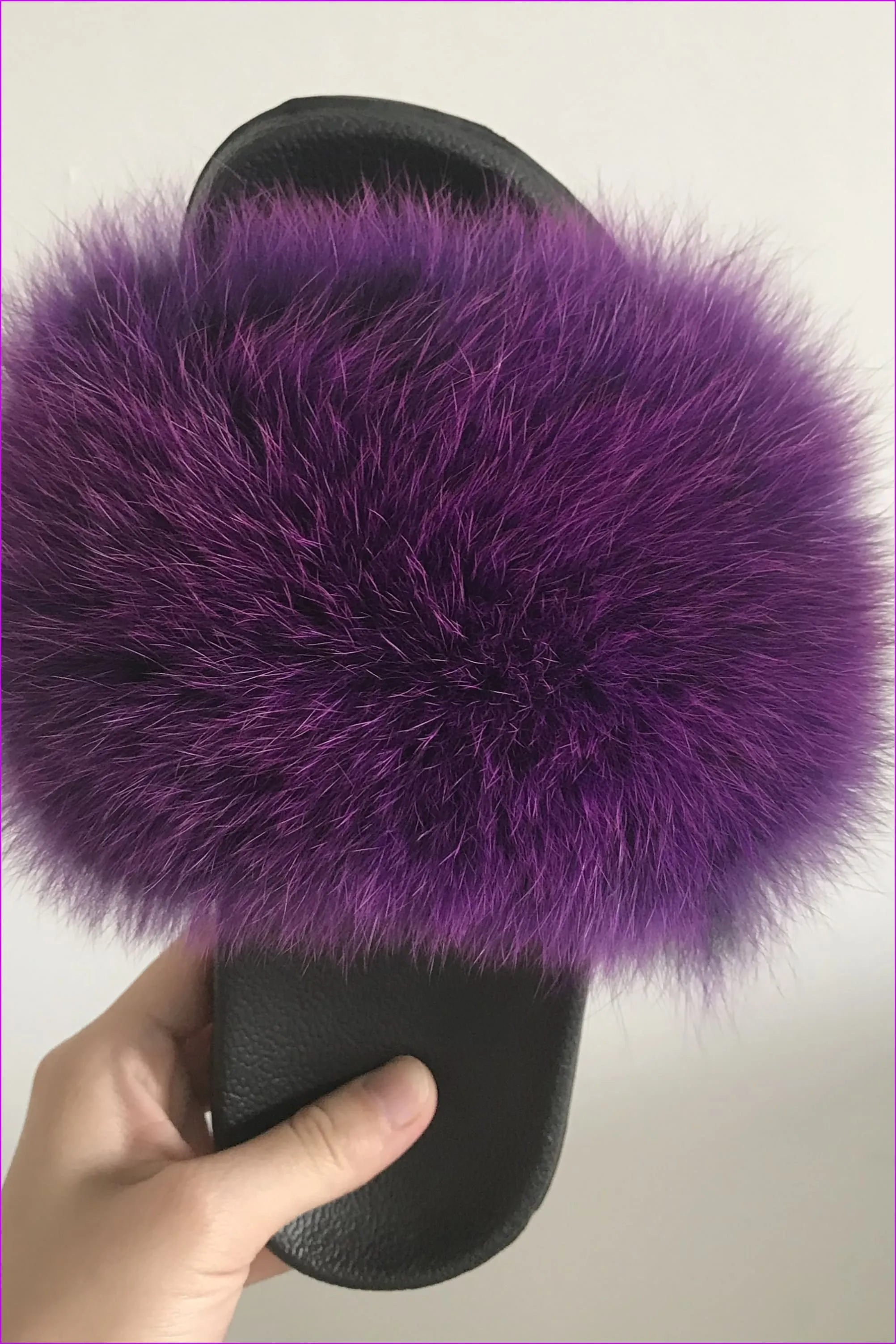 Black Mixed Purple Fox Full-Pelt Fur Sliders DF003