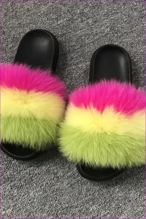Candy Color Fox Fur Sliders DF003