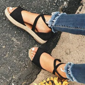 Chicvane Criss Cross Straps Espadrille Shoes with Zipper Platform Sandals