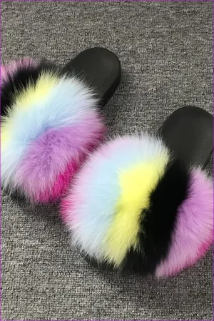 Colorful #3 Fox Full-Pelt Fur Sliders DF003
