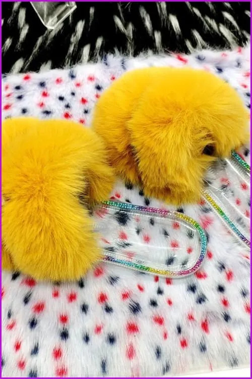 Colorful Chain Crystal Plush Furry Fur Slides F1900