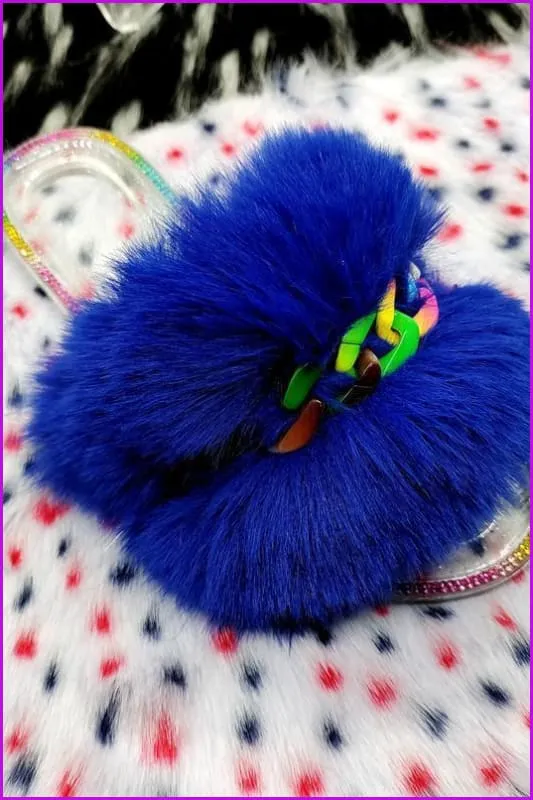 Colorful Chain Crystal Plush Furry Fur Slides F1900