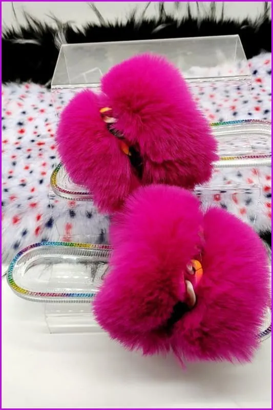 Colorful Chain Crystal Plush Furry Fur Slides F1900
