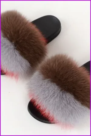 Colorful #K Fox Full-Pelt Fur Sliders DF003