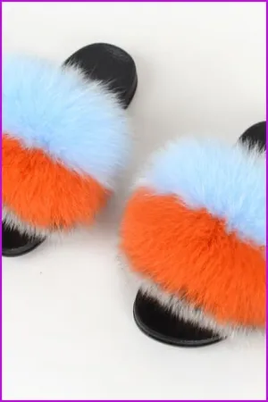 Colorful #P Fox Full-Pelt Fur Sliders DF003