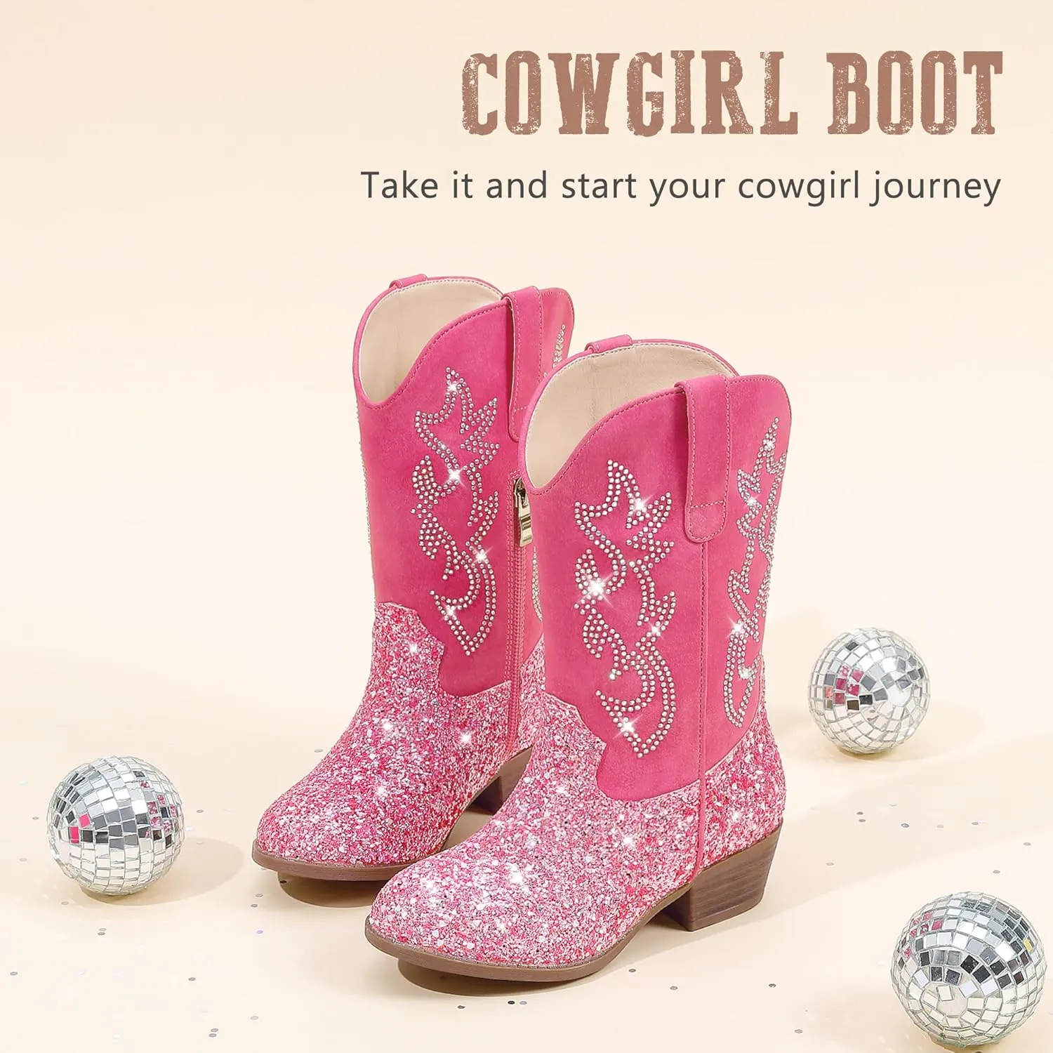 Cowboy Boots for Girls Pointed Toe Kids Cowgirl Boots Mid Calf Western Youth Cowgirl Boots Horse Riding Party for Toddler Little Big Kids