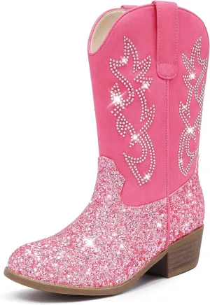 Cowboy Boots for Girls Pointed Toe Kids Cowgirl Boots Mid Calf Western Youth Cowgirl Boots Horse Riding Party for Toddler Little Big Kids