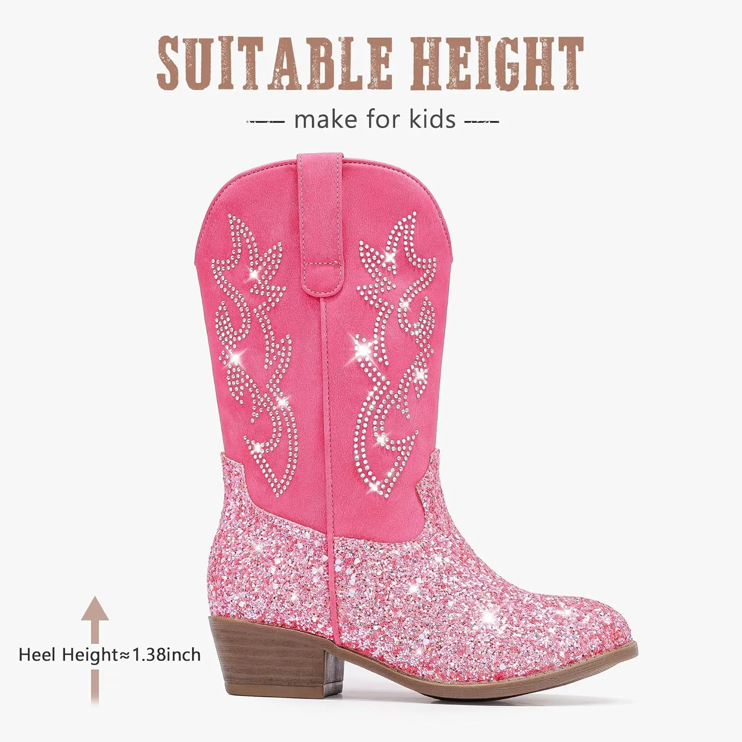 Cowboy Boots for Girls Pointed Toe Kids Cowgirl Boots Mid Calf Western Youth Cowgirl Boots Horse Riding Party for Toddler Little Big Kids