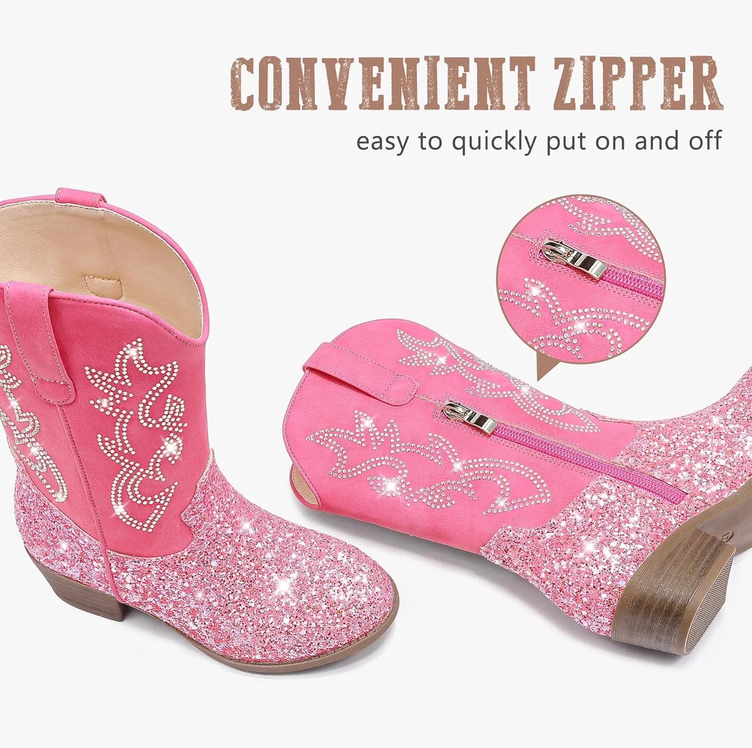Cowboy Boots for Girls Pointed Toe Kids Cowgirl Boots Mid Calf Western Youth Cowgirl Boots Horse Riding Party for Toddler Little Big Kids