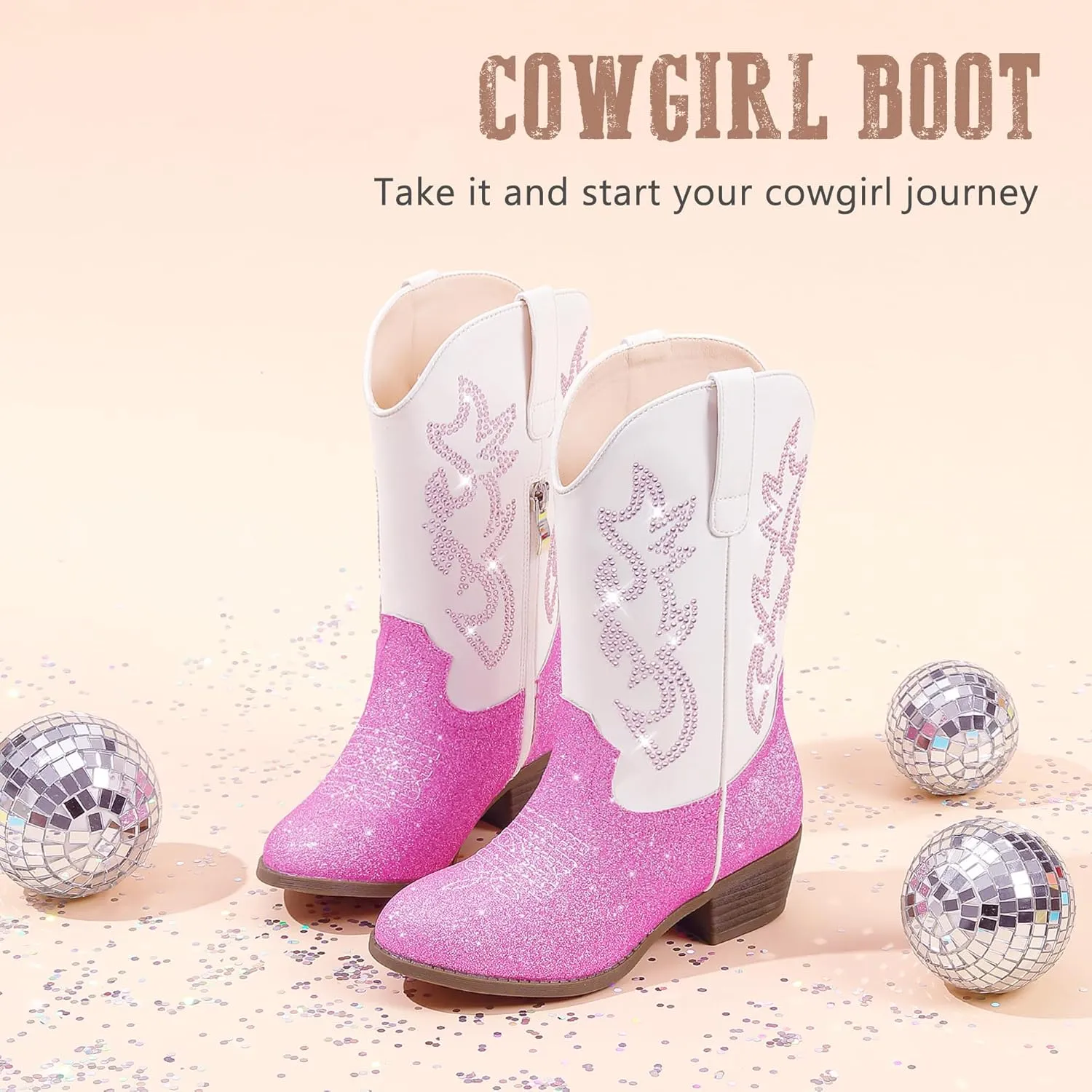 Cowboy Boots for Girls Pointed Toe Kids Cowgirl Boots Mid Calf Western Youth Cowgirl Boots Horse Riding Party for Toddler Little Big Kids