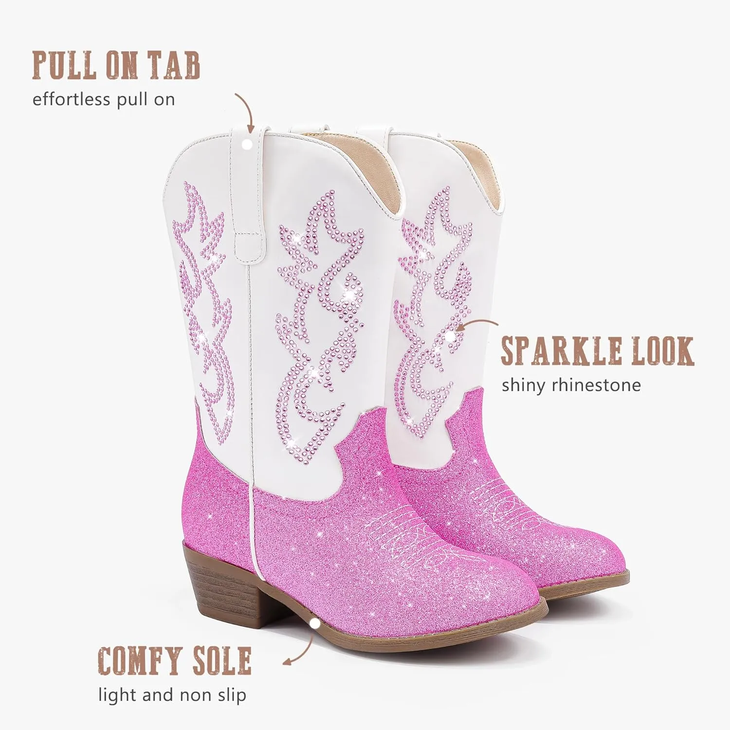 Cowboy Boots for Girls Pointed Toe Kids Cowgirl Boots Mid Calf Western Youth Cowgirl Boots Horse Riding Party for Toddler Little Big Kids
