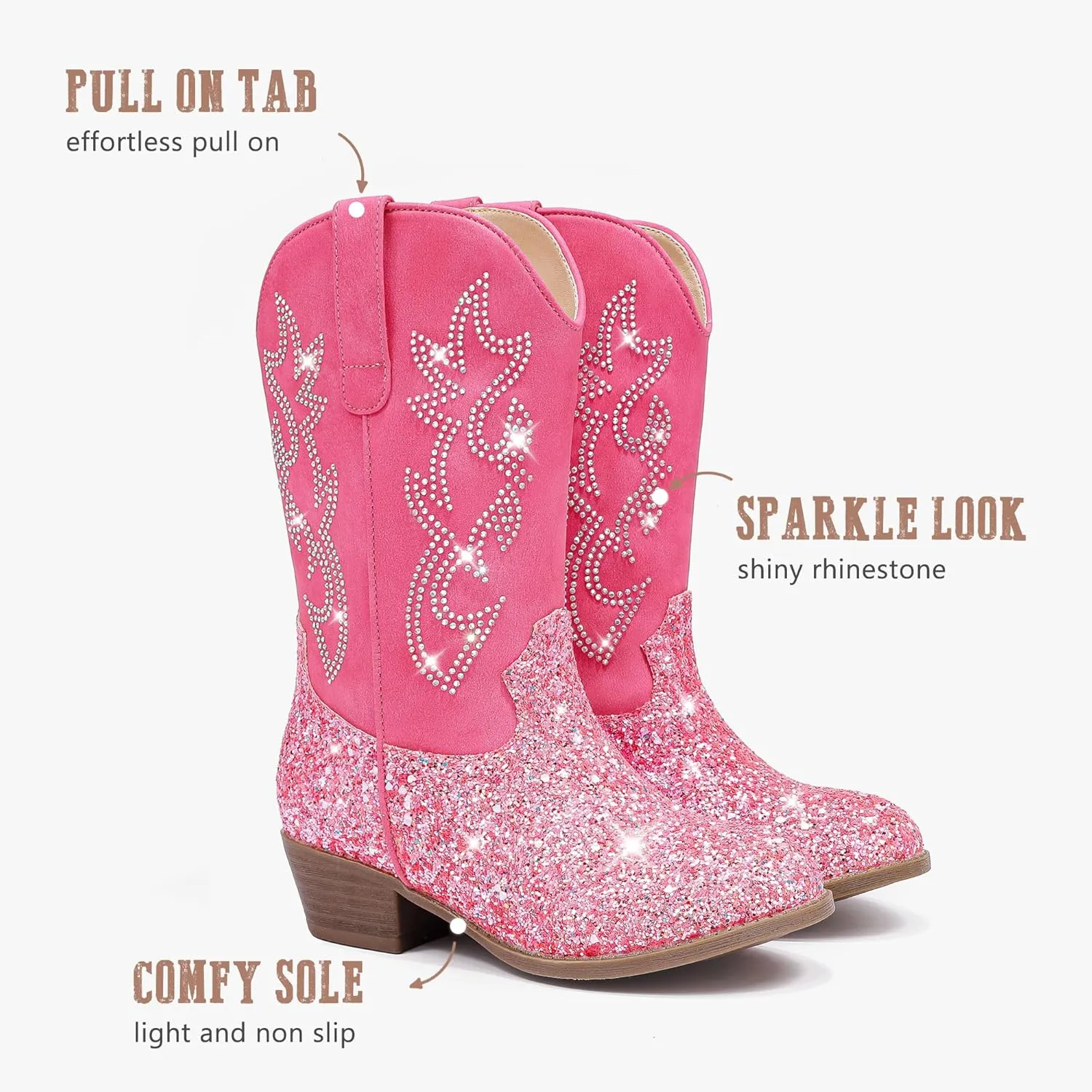 Cowboy Boots for Girls Pointed Toe Kids Cowgirl Boots Mid Calf Western Youth Cowgirl Boots Horse Riding Party for Toddler Little Big Kids