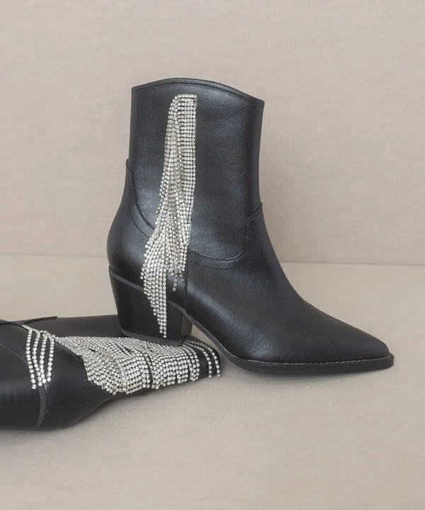 Crystal Fringe Black Bootie