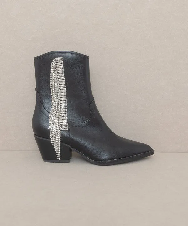 Crystal Fringe Black Bootie
