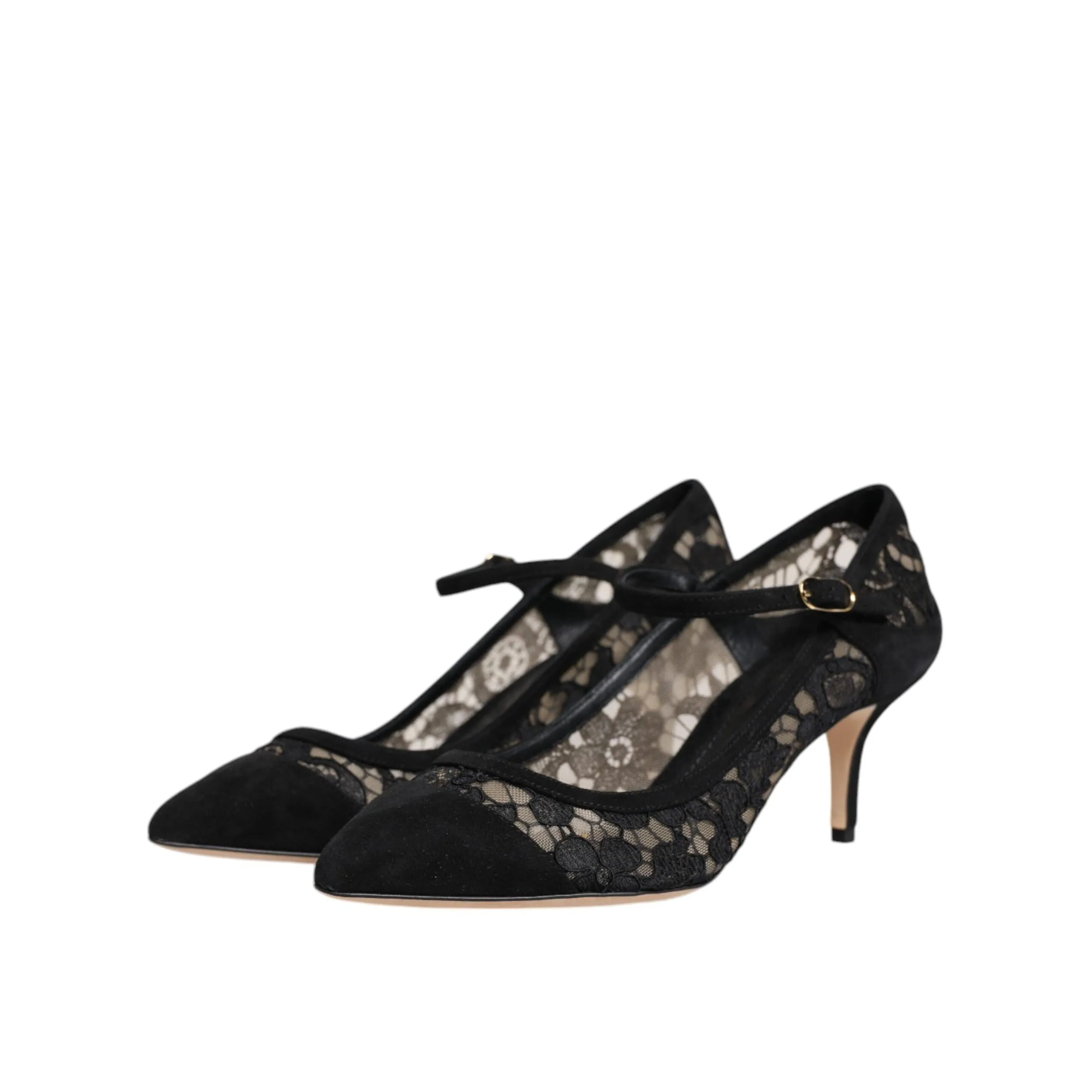 Dolce & Gabbana Black Mary Jane Taormina Lace Pumps Shoes
