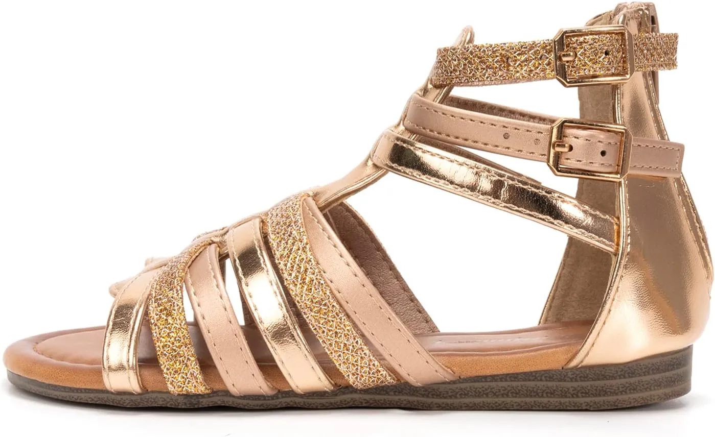 FUNKYMONKEY Girls Gladiator Strap Sandals Flat Fisherman Thong Cross Strappy Sandals