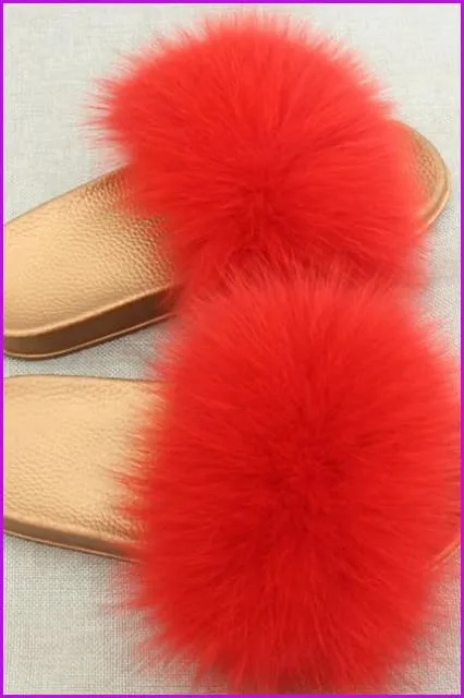 Golden PVC Sole Fox Fur Slides F007 Page 1