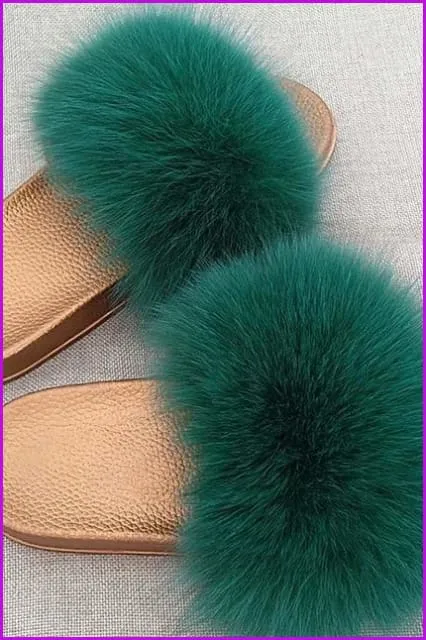 Golden PVC Sole Fox Fur Slides F007 Page 1