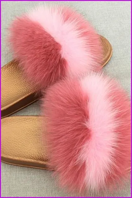 Golden PVC Sole Fox Fur Slides F007 Page 1