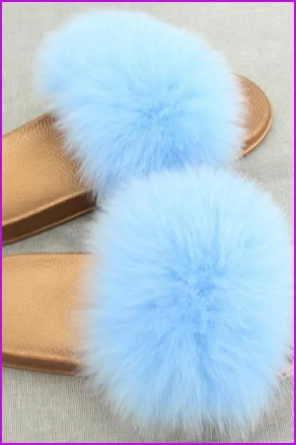 Golden PVC Sole Fox Fur Slides F007 Page 1