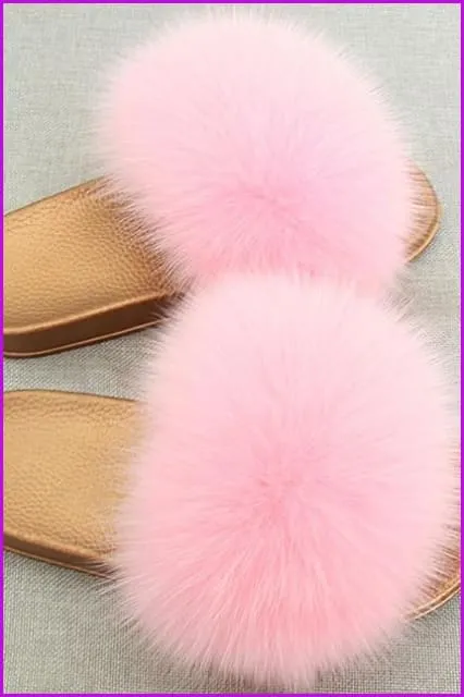 Golden PVC Sole Fox Fur Slides F007 Page 1
