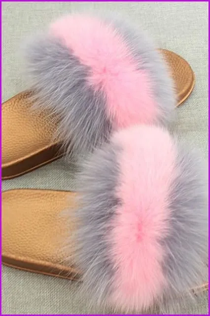 Golden PVC Sole Fox Fur Slides F007 Page 1