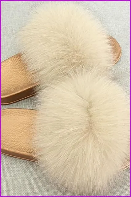 Golden PVC Sole Fox Fur Slides F007 Page 1