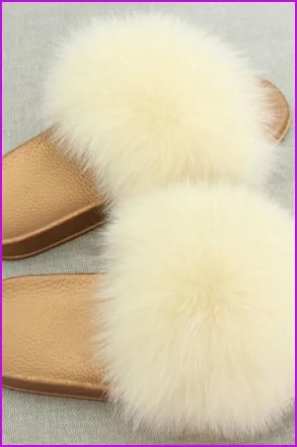 Golden PVC Sole Fox Fur Slides F007 Page 1