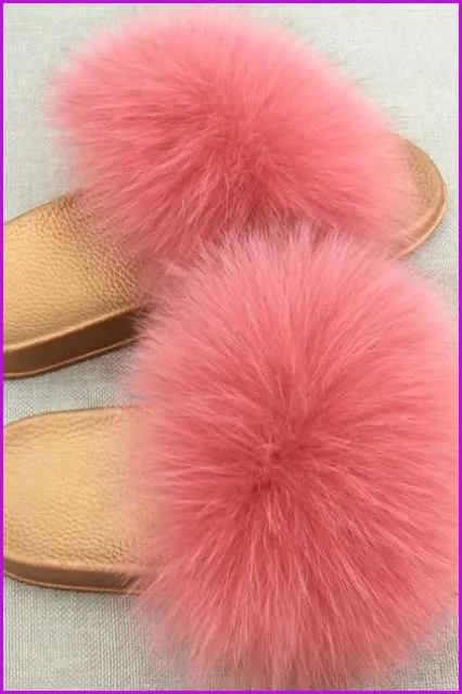 Golden PVC Sole Fox Fur Slides F007 Page 1