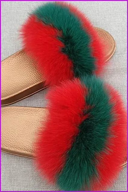 Golden PVC Sole Fox Fur Slides F007 Page 1