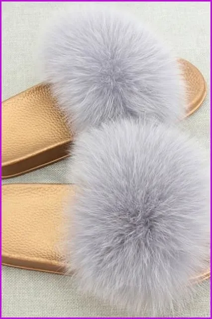 Golden PVC Sole Fox Fur Slides F007 Page 1