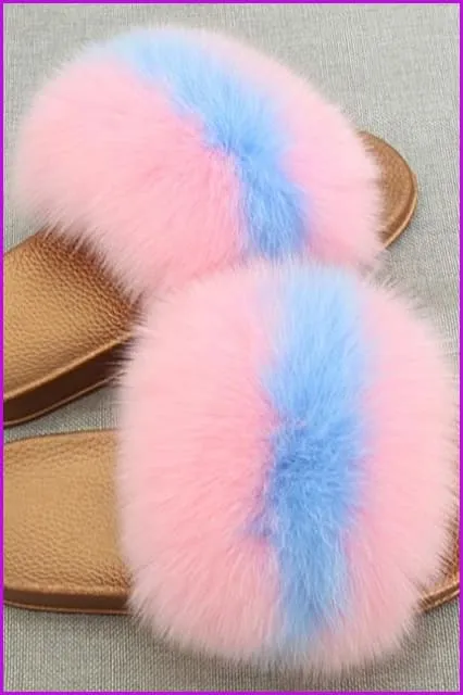 Golden PVC Sole Fox Fur Slides F007 Page 1