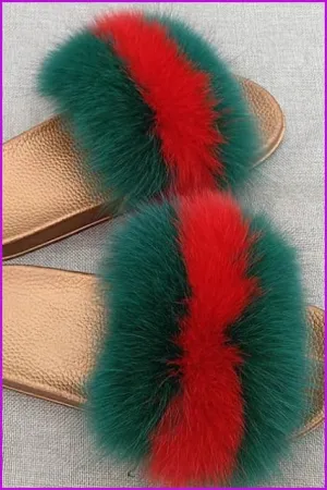 Golden PVC Sole Fox Fur Slides F007 Page 1