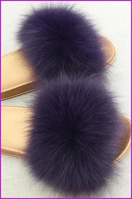 Golden PVC Sole Fox Fur Slides F007 Page 1
