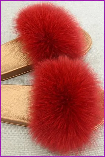 Golden PVC Sole Fox Fur Slides F007 Page 1