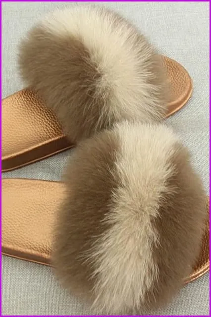 Golden PVC Sole Fox Fur Slides F007 Page 1