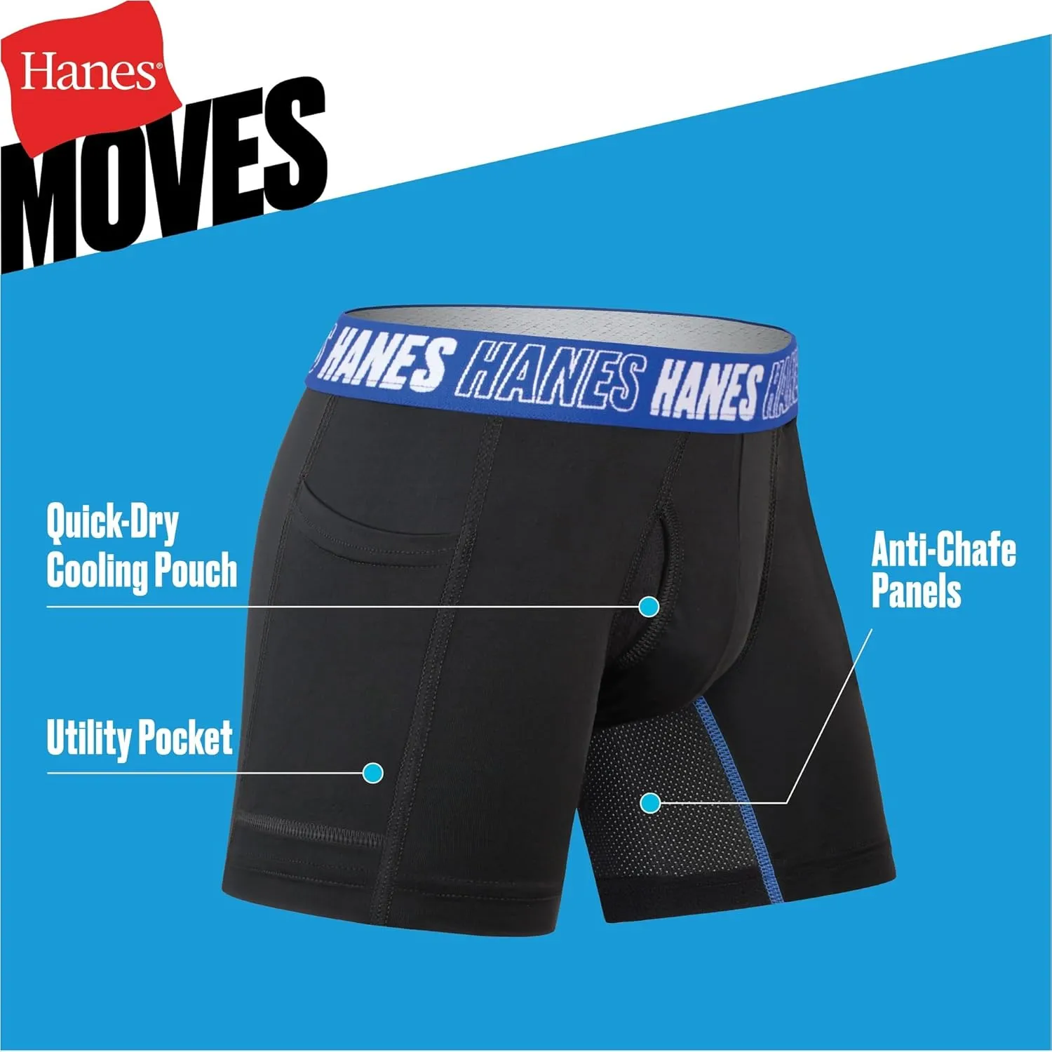 Hanes Moves Underwear, Anti-Chafe Boxer Briefs for Boys, 6-Pack