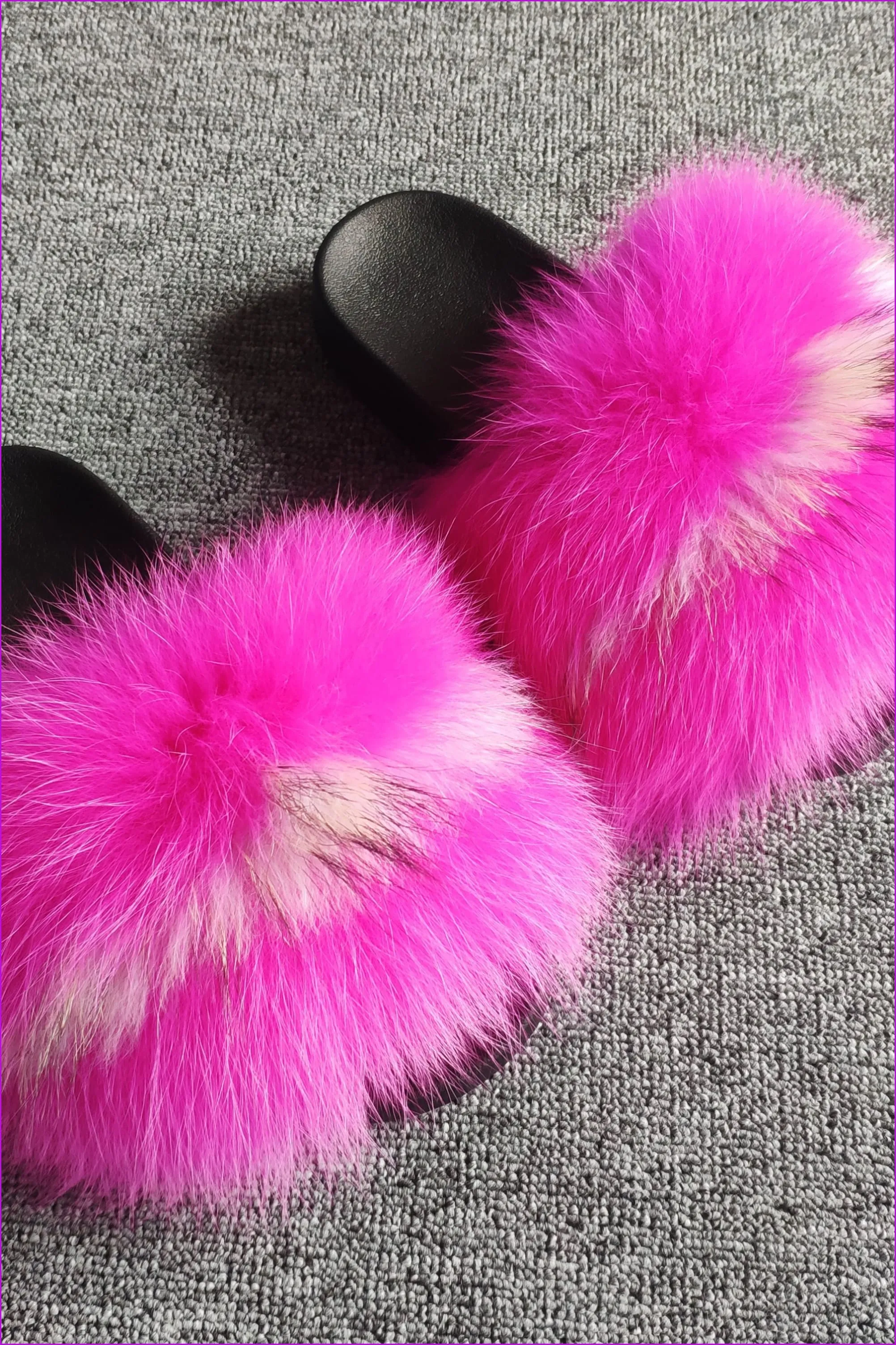 Hot Pink Mixed White Fox Full-Pelt Fur Sliders DF003