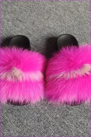 Hot Pink Mixed White Fox Full-Pelt Fur Sliders DF003