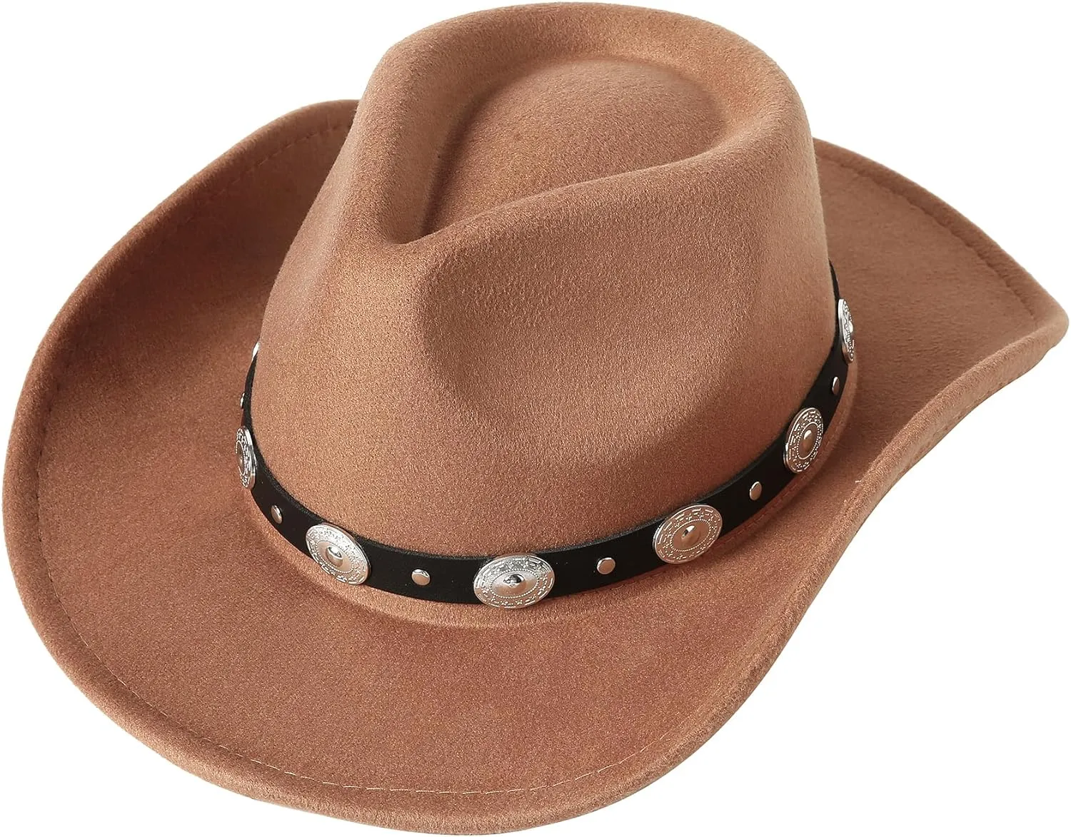 Lanzom Women Men Felt Wide Brim Western Cowboy Hats Belt Buckle Panama Hat